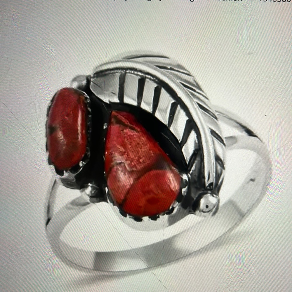 CLOSEOUT Santa Fe Style Plum Coral Ring in Sterling Silver.  NWT